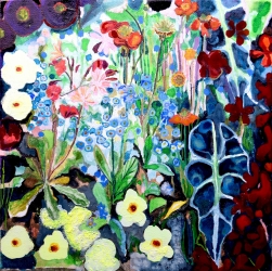 Pansies  and spring flowers - SOLD - Watercolour and ink on canvas