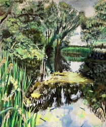 Secluded pond - SOLD - Watercolour and ink on canvas