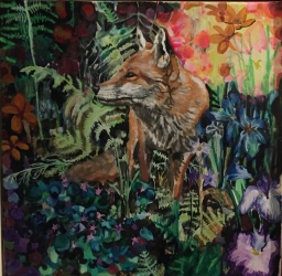Fox at dusk - £700  (framed)  - Watercolour and ink on canvas