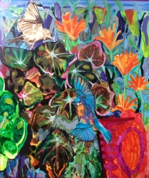 Marigolds and bluebird - £250 - Acrylic ink and collage on paper