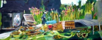 In the allotment - SOLD - Oil on Canvas - framed - 100cm x40cm