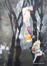 Winter birds - SOLD - Oil and collage on steel