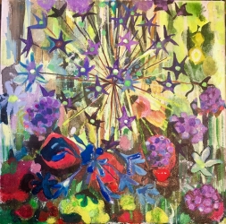 Alliums and Verbena - £225 - Currently available through the Scotlandart gallery, Watercolour and ink on canvas