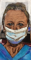 NHS Portraits for heroes: 'Lyn', Pyrography and watercolour on wood