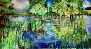 The River Oose - SOLD - watercolour and ink on canvas - 60x120cm